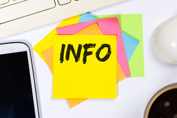 Info information message news announcement announce office business concept on a desk