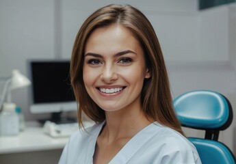 Portrait of  Young Dentist Scientist Analyzes Sample in Modern Lab while smiling 
