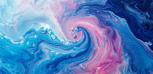 Blue and Pink Marbled Fluid Painting.