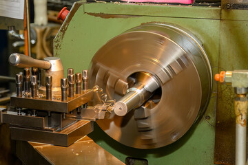 The lathe machine finish cut the metal shaft parts by lathe tools.