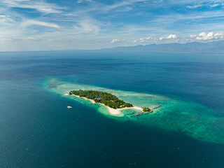 Aerial view of beach resort with enclosed turquoise water. Buenavista Island. Davao. Philippines.