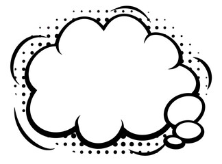 Black and white illustration of a classic empty speech bubble, offering space for custom dialogue or thoughts in comics and illustrations