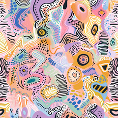 Seamless doodle pattern,, bright colors, digital paper, psicodelic, fun