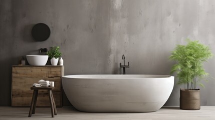 Fototapeta na wymiar Sleek contemporary bathroom design with concrete wall, inspired by kinfolk style and minimalism