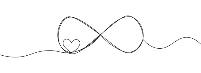 Infinity loop heart wavy round infinite symbol one continuous line drawing concept illustration vector