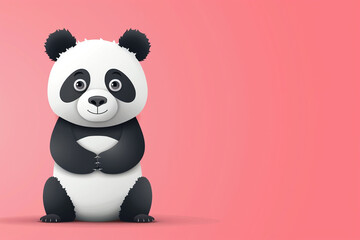 panda or bear cartoon illustration, graphic banner with pink background and copyspace