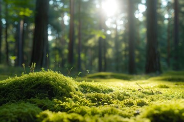 Forest floor covered in green moss