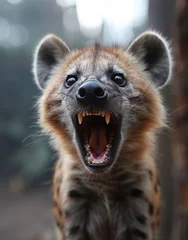 Fotobehang a hyena with its mouth open © Cazacu