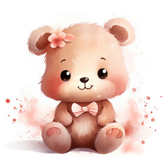 A cute teddy bear with a cute look. style watercolor