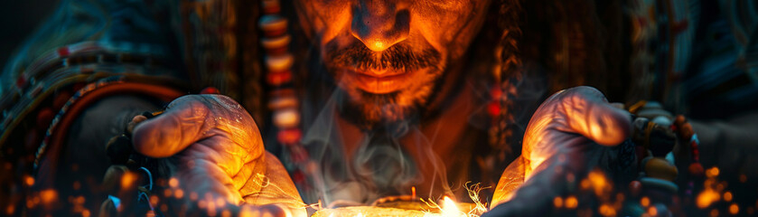 Divination by firelight flames revealing visions of what may come - obrazy, fototapety, plakaty