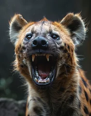 Wandcirkels aluminium a hyena with its mouth open © Cazacu