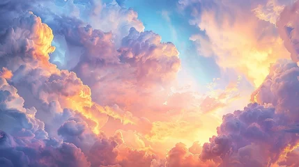 Tuinposter Sweeping panoramic skyscape at sunrise or sunset, filled with vibrant, soft-colored clouds © Firuz