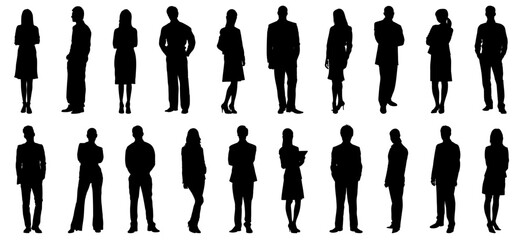silhouettes of people working group of standing business people vector eps - obrazy, fototapety, plakaty