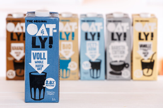 Oatly vegan oat milk substitute product different flavors