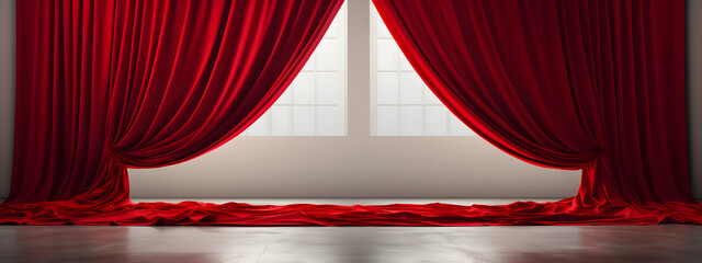minimalist composition featuring a white background adorned with a bold red curtain