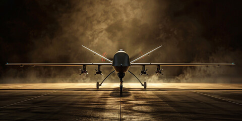 Military combat drone UAV in hangar 3d render