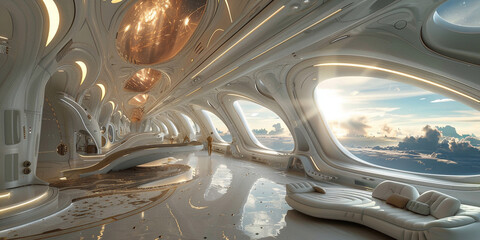 Spaceship grunge interior with view on planet Earth 3D rendering elements of this image furnished by NASA