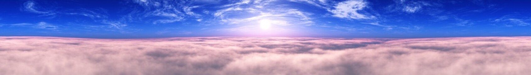 landscape of clouds from a height of flight, panorama of a cloudy sunset, 3D rendering