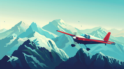 Obraz na płótnie Canvas Small plane flying over mountains