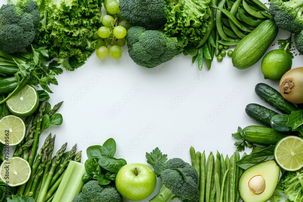Poster A colorful array of fruits and vegetables are meticulously arranged in a circular pattern, creating a stunning display of natures bounty