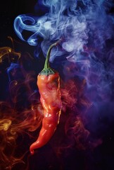Bright red chili pepper isolated on dark background - obrazy, fototapety, plakaty