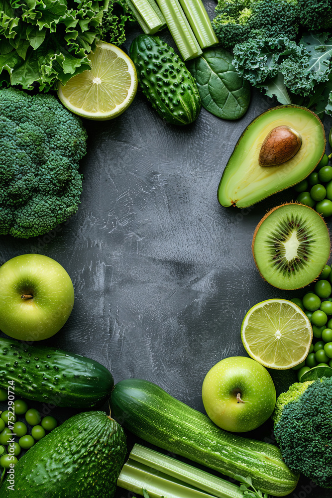 Aufkleber A group of assorted fruits and vegetables meticulously curated and arranged in a perfect circle, creating a vibrant and colorful mandala-like pattern