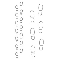 Human step footprints paths. Step by step vector isolated on white background. Trace of children's and adults footprints of person in boots. Track from shoe sole prints. Road of human feet.