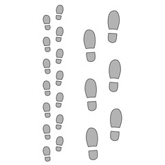 Human step footprints paths. Step by step vector isolated on white background. Trace of children's and adults footprints of person in boots. Track from shoe sole prints. Road of human feet.