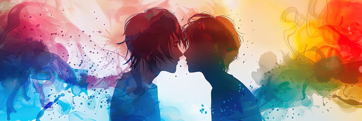 LGBT anime manga wallpaper, rainbow love and respect, strong - obrazy, fototapety, plakaty