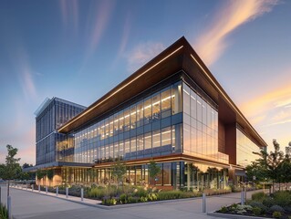 Innovative ESG tech headquarters showcasing sustainable architecture and clean energy solutions