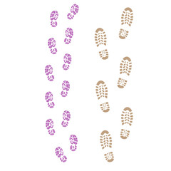 Human step footprints paths. Step by step vector isolated on white background. Trace of children's and adults footprints of person in boots. Track from shoe sole prints. Road of human feet.