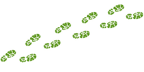 Human step footprints paths. Step by step vector isolated on white background. Trace of foot prints of person in boots. Track from shoe sole prints. Road of human feet.