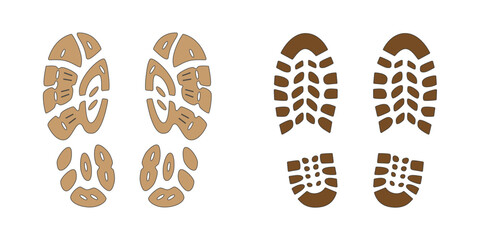 Human step footprints vector isolated set on white background. Foot prints of person in boots. Human feet.