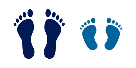 Human step footprints vector isolated set on white background. Children's and adults footprints of barefoot person. Human feet.