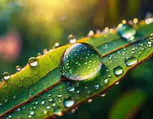 water drops on leaf - Powered by Adobe