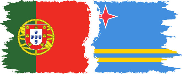 Aruba and Portugal grunge flags connection vector