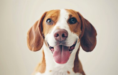 Radiant Joy: A Brown and White Dog's Delightful Smile Against White Generative AI