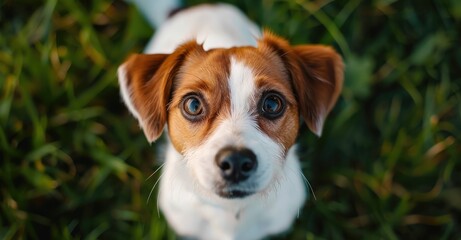 Inquisitive Jack Russell Terrier Gazing Upwards in a Field of Green Generative AI