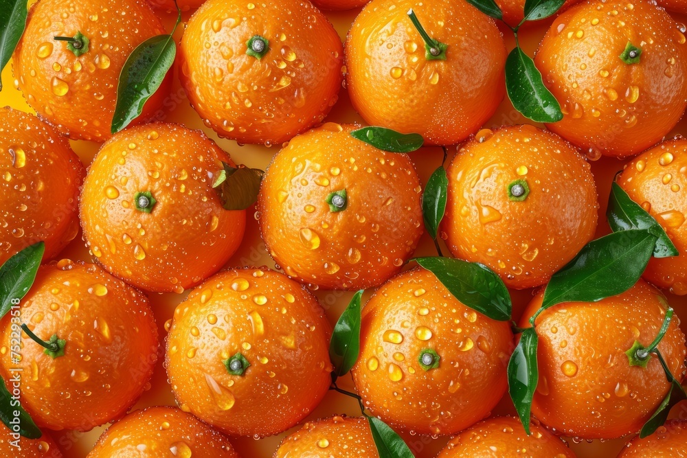 Wall mural Pattern of tangerines decorated with water drops