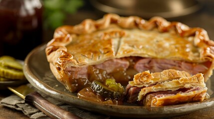Hearty Pork Pie with Pickles and Peas Side Dish