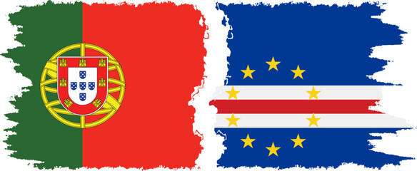 Cape Verde and Portugal grunge flags connection vector