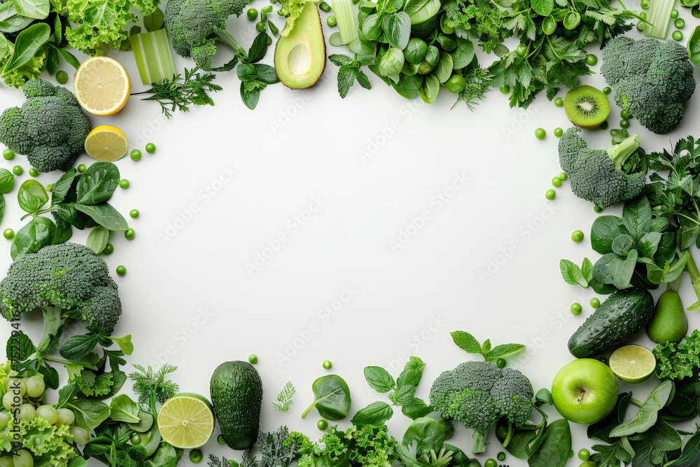 Canvas Prints A white table is covered with an abundance of fresh green vegetables, creating a vibrant and healthy display