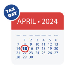 Tax Day Reminder Vector Template Isolated on White Background - Design Element with Marked Payday - USA Tax Deadline Concept, Due Date for IRS Federal Income Tax Returns: 15th April 2024 - 752294349