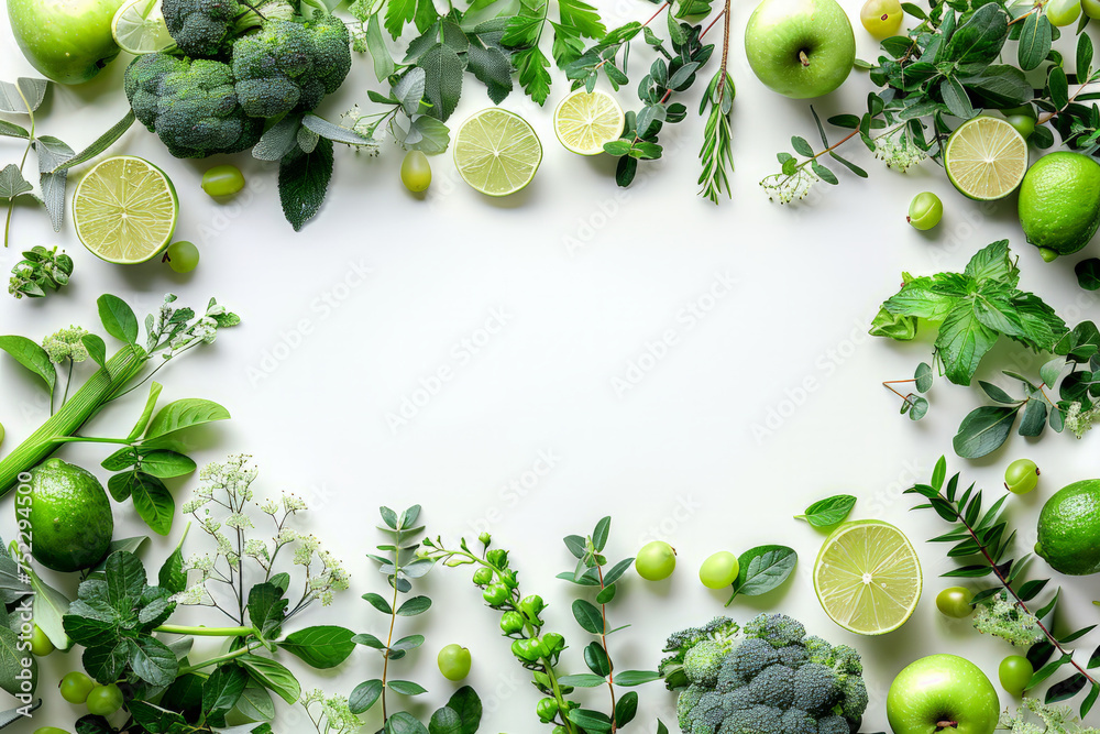 Aufkleber A captivating display of various green fruits and vegetables arranged in a circular pattern, creating a vibrant and visually appealing composition