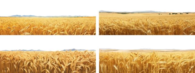 Set of endless ripe wheat fields, cut out