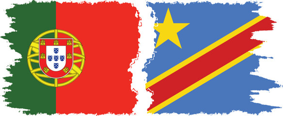 Congo - Kinshasa and Portugal grunge flags connection vector