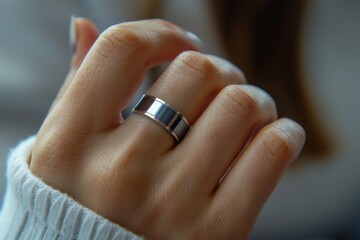 Close-up of a smart ring on a womans finger