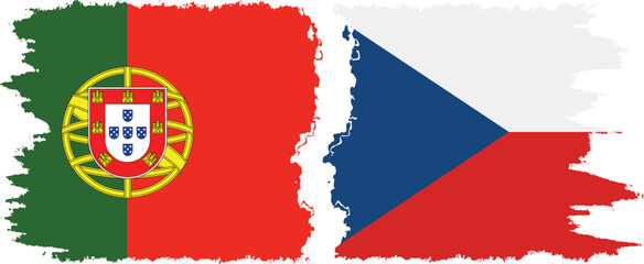 Czech and Portugal grunge flags connection vector