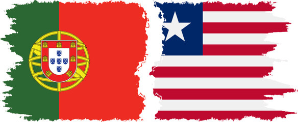 Liberia and Portugal grunge flags connection vector