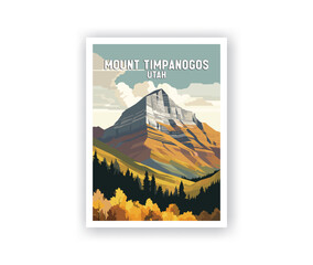 Mount Timpanogos, Utah Illustration Art. Travel Poster Wall Art. Minimalist Vector art